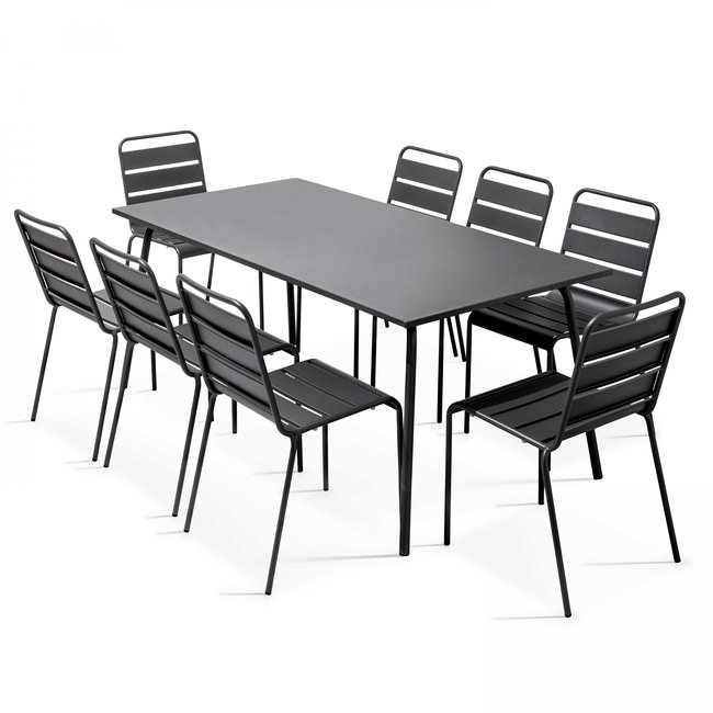 Salon de jardin table et 8 chaises en acier thermolaqué, PALAVAS - OVIALA