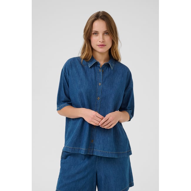 Denim shirt bleu dark blue wash <span itemprop=