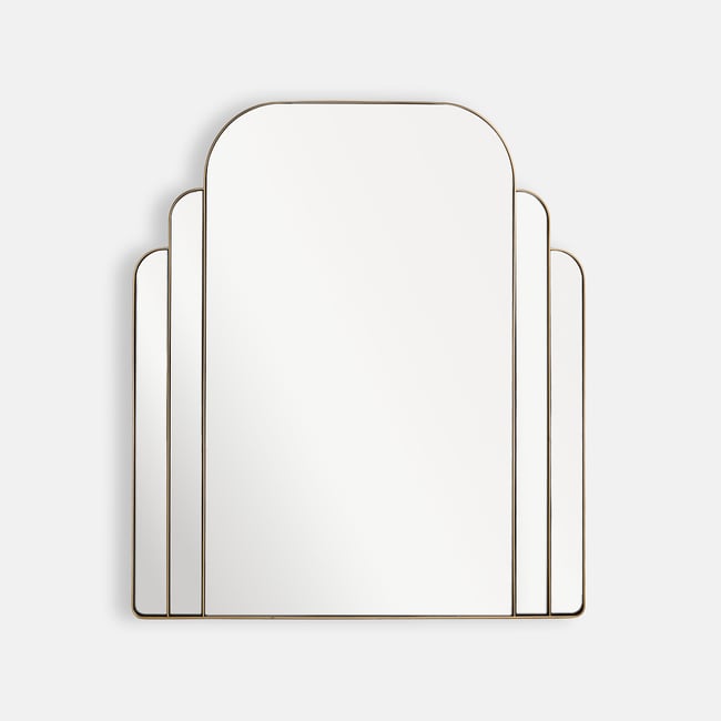 Miroir mural, métal fer laitonné, longueur 72 x hauteur 80 cm, ARCIA Couleur laiton <span itemprop=