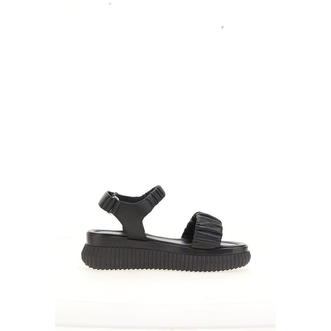 Sandalias de piel con plataforma negro <span itemprop=