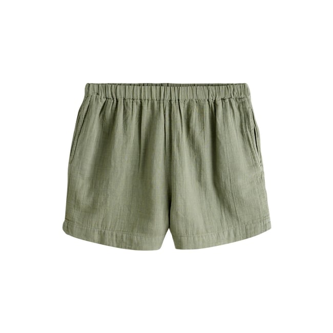 Short en tissu double pièce vert kaki <span itemprop=