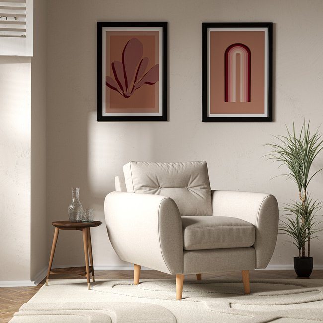Ada Scandi Buttoned Soft Brushed Armchair with Light Wood Legs - SO'HOME