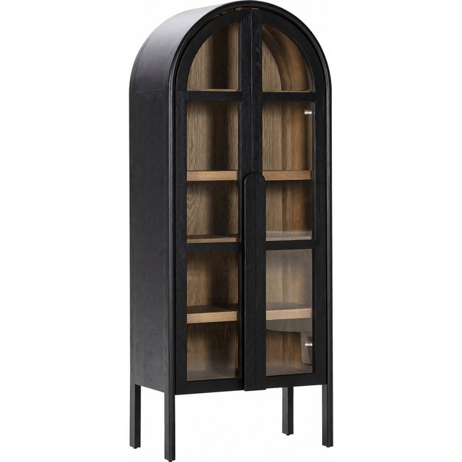 Vitrine arche en bois de frêne et noyer Couleur noir et noyer <span itemprop=