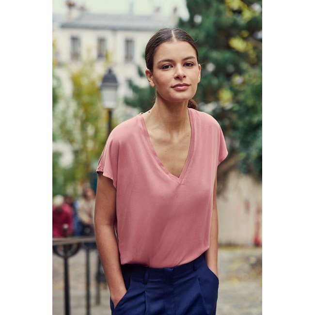 T-shirt morbida scollo a V, MARCELLINA rosa antico LA PETITE ETOILE