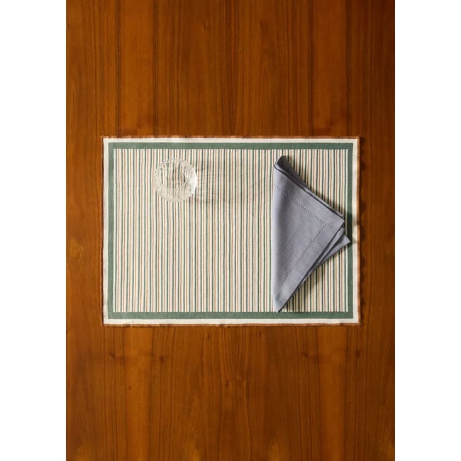 Set de table en lin et coton imprimé à rayures et overlock - MANGO HOME
