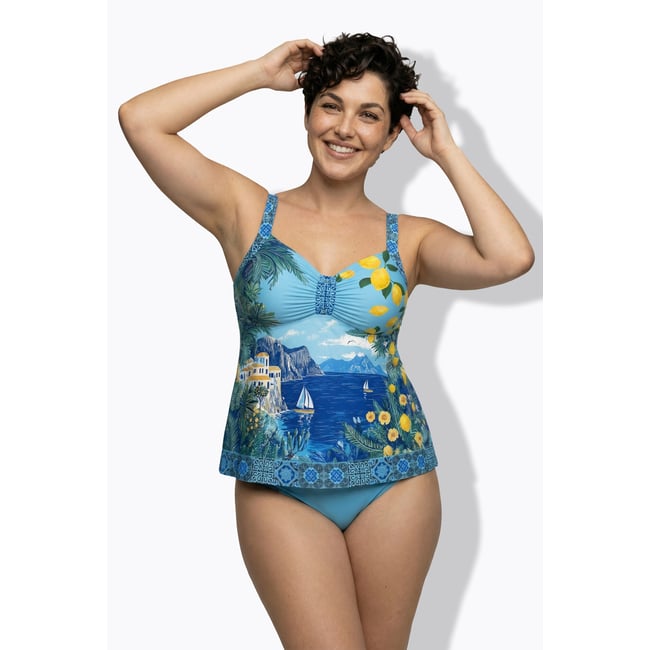 Tankini motif vacances au bord de la mer saphir clair <span itemprop=