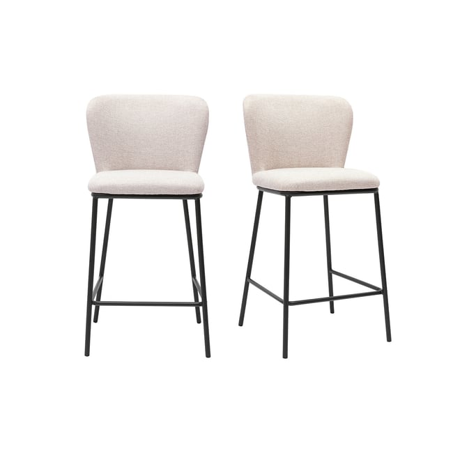 Tabourets en tissu effet velours texturé beige et métal noir (lot de 2) LISOR Couleur beige <span itemprop=