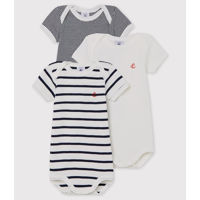 3er-Pack Bodys weiss/blau gestreift <span itemprop=