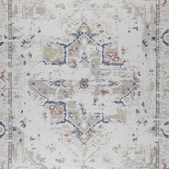 Tapis d'orient, motif oriental, tissage kilim plat, LYN55 SAMARA Couleur crème, beige, bleu <span itemprop=