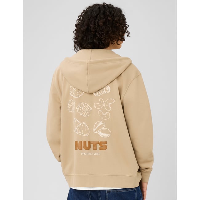 Sweat zippé à capuche marron <span itemprop=