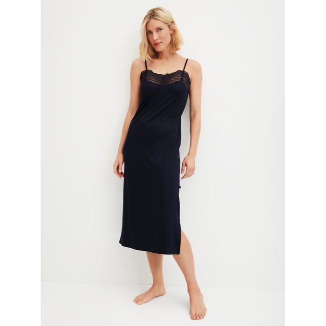 Chemise de nuit à bretelles spaghetti à bretelles Modal ELEGANT DREAMS bleu lapis foncé <span itemprop=