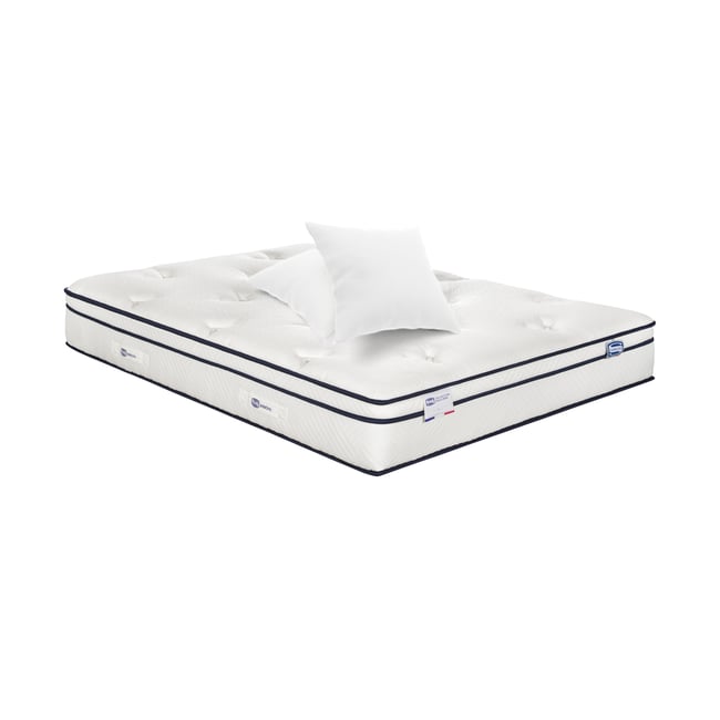 Matelas 140x200 Hybride, ferme H27 + 2 oreillers - INEGALE Couleur blanc <span itemprop=