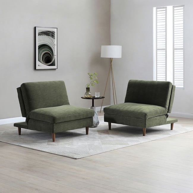 Sawyer Chenille Modular Click Clack Sofabed Chair Unit, olive, SO'HOME