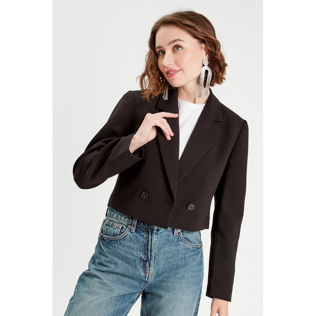 Veste blazer courte noir <span itemprop=