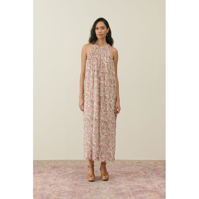 Robe longue imprimée sans manches, MARJORIE imprimé rose <span itemprop=