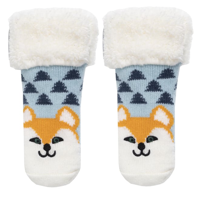 Chaussettes anti-dérapantes maille jacquard, picots antidérapants bleu <span itemprop=