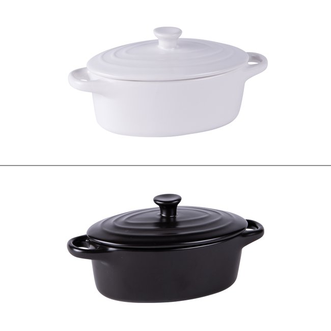 Mini cocotte ovale 16 cm en grès (lot de 2) multicolore <span itemprop=