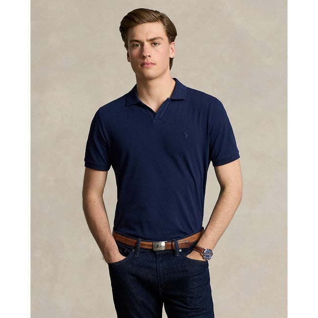 Футболка поло прямая из трикотажа пике стрейч темно-синий POLO RALPH LAUREN
