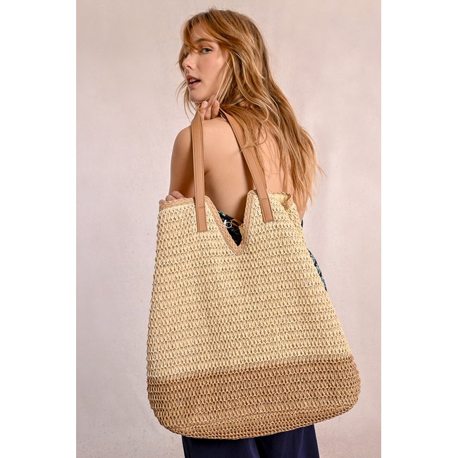 Sac cabas en paille écru <span itemprop=