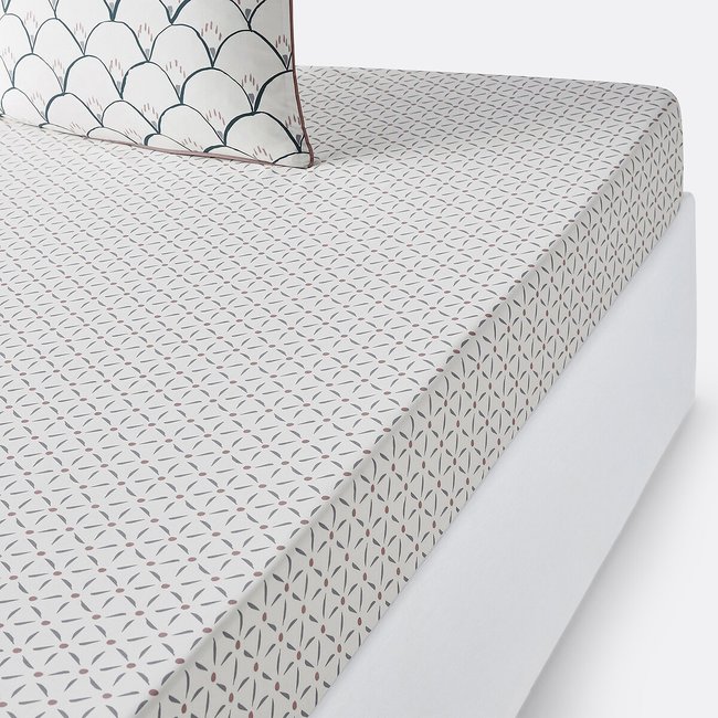 Elka Graphic 100% Cotton Percale 200 Thread Count Fitted Sheet white printed LA REDOUTE INTERIEURS
