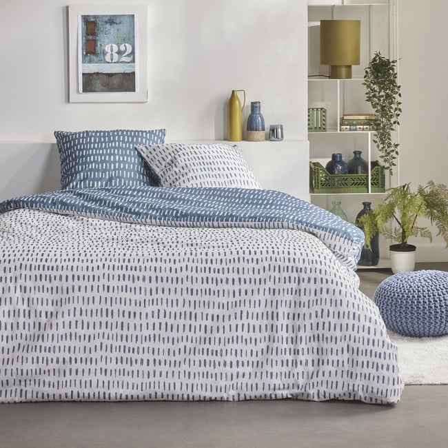 Parure de lit imprimé Rayé CRAZY OLLIE bleu <span itemprop=