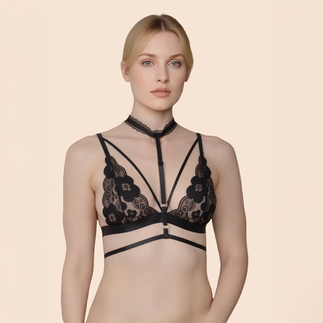 Soutien-gorge harnais Camélia noir <span itemprop=