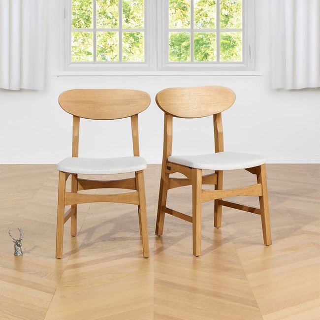 Lot de 2 chaises en bois certifié FSC® et tissu anti-feu DALHIA Couleur beige <span itemprop=