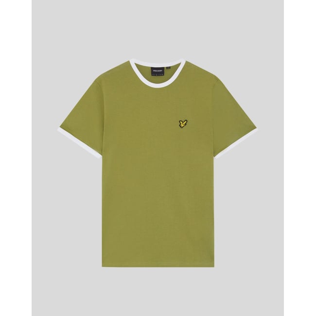 T-shirt ringer en coton col rond vert arbuste/ blanc <span itemprop=