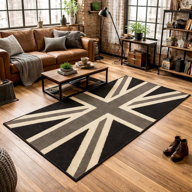 Tapis enfant tissé LYN1 UNIONJACK Couleur gris <span itemprop=