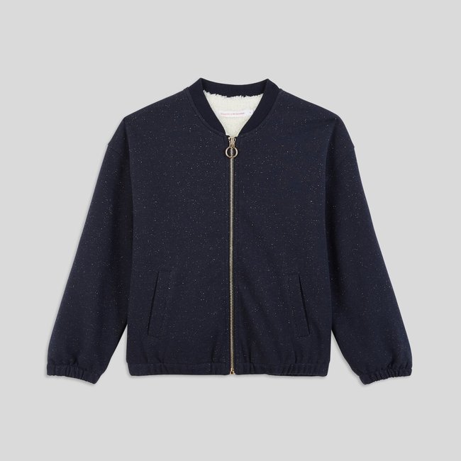 Cardigan zippé doublé sherpa, certifié OEKO-TEX marine <span itemprop=