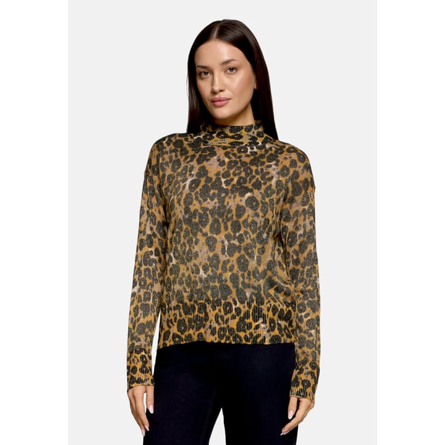 Pull-over en fine maille à fils de fil textile taupe/yellow <span itemprop=