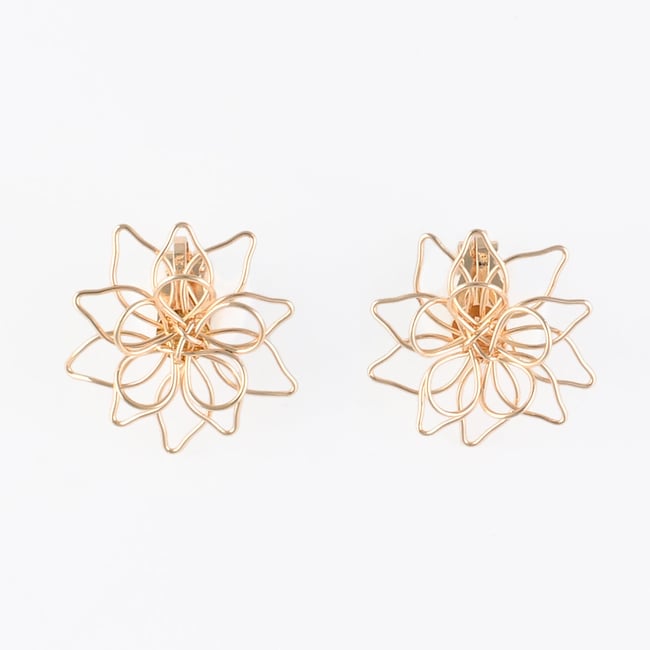 Boucles d'oreilles clips - fleurs filaires dorées doré <span itemprop=