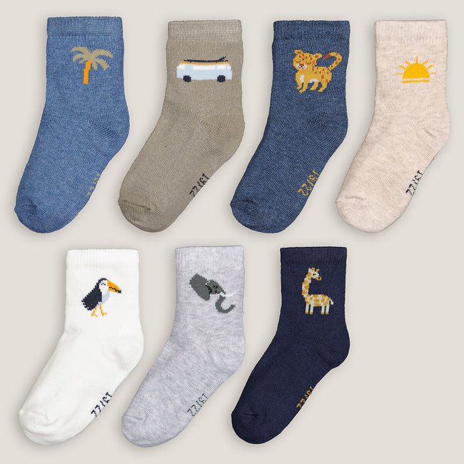 Pack of 7 Pairs of Detailed Socks in Organic Cotton Mix multi-coloured LA REDOUTE COLLECTIONS