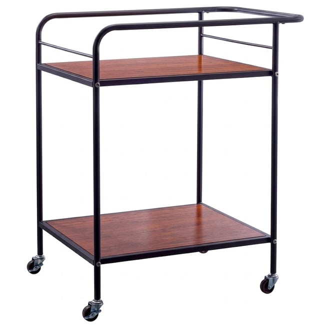 Desserte chariot métal noir et plateaux bois 62.5x43x73.5cm Couleur noir <span itemprop=