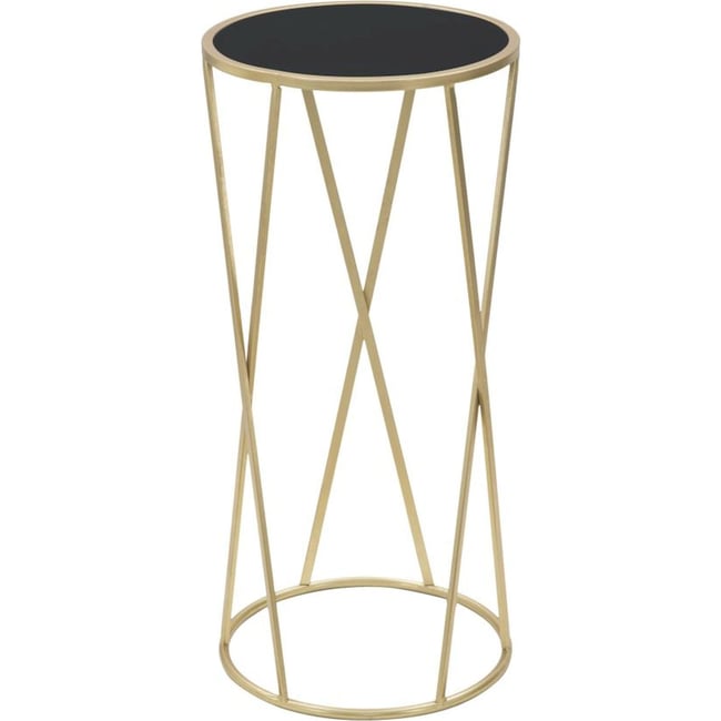 Sellette ronde en fer plateau verre GLAM Couleur doré et noir <span itemprop=