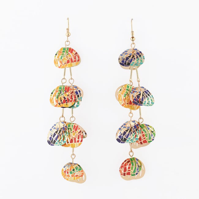 Boucles d'oreilles pétales Balagane imprimé mosaïque multicolore <span itemprop=