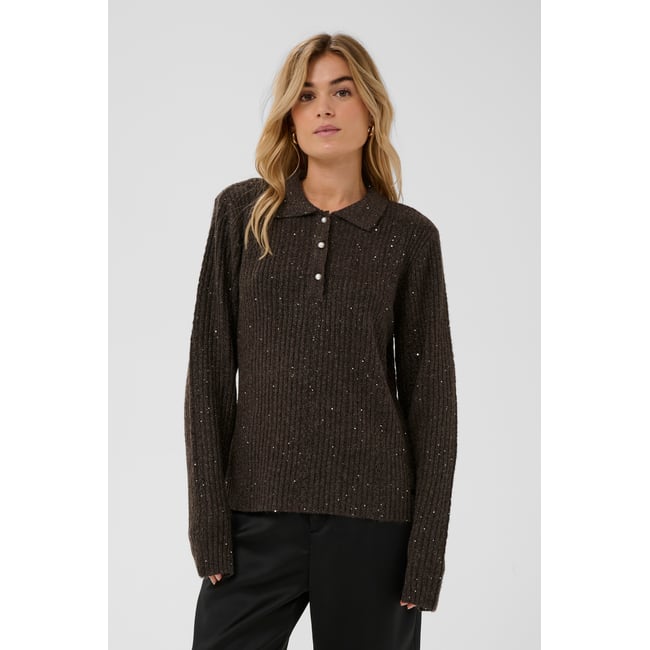 Pullover tricoté marron java <span itemprop=
