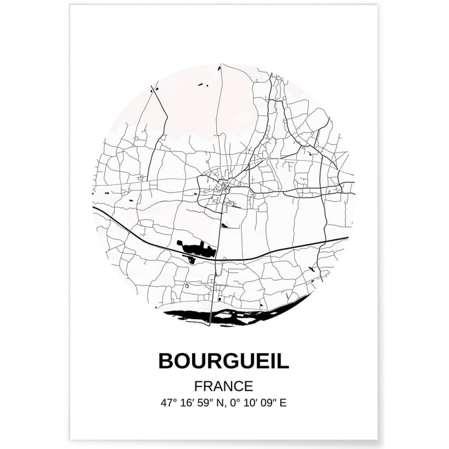 Affiche Carte Bourgueil Couleur blanc <span itemprop=