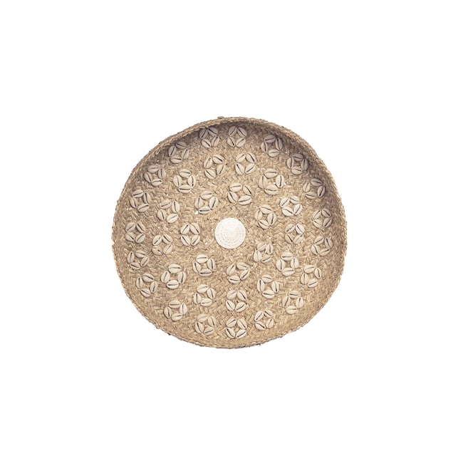 Décoration murale en herbe et coquillages CARIBE Couleur blanc beige <span itemprop=