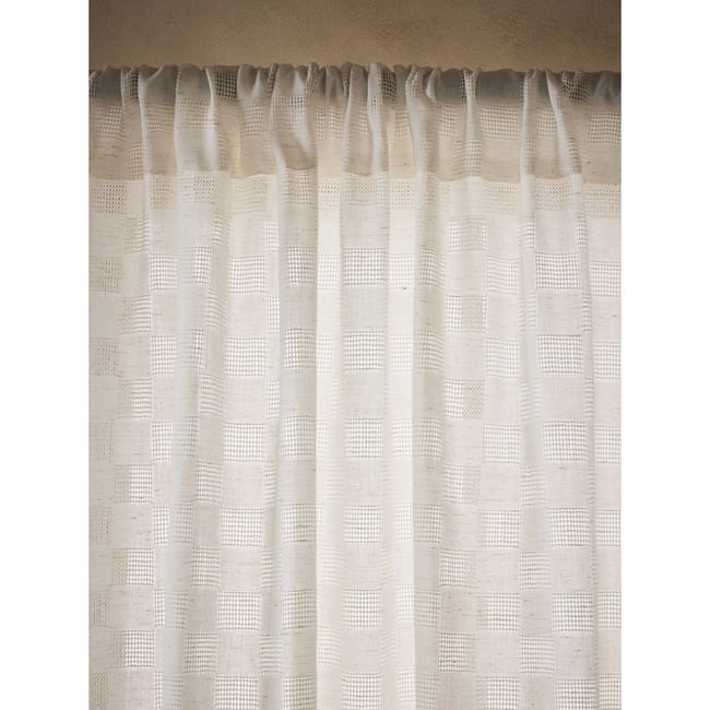 Voilage non doublé à tête fendue damier naturel <span itemprop=