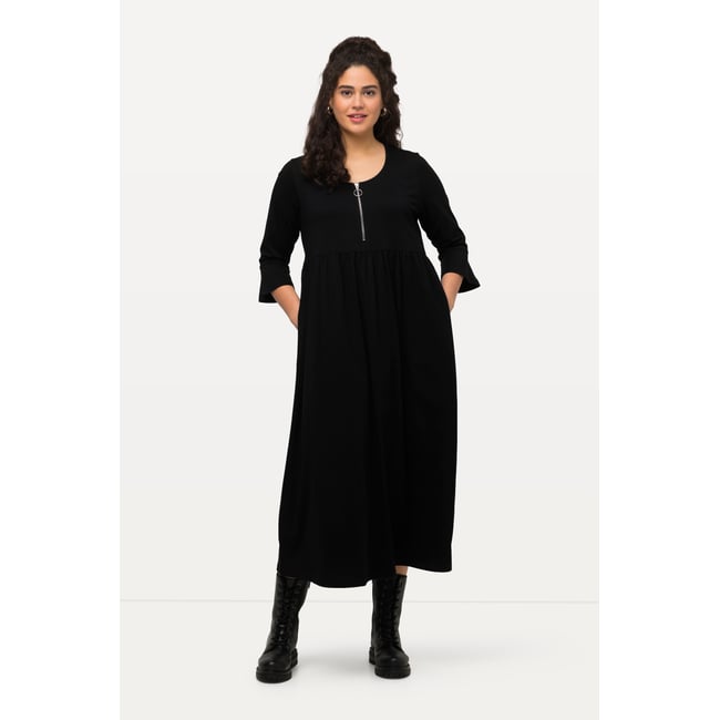 Robe en jersey à col rond et manches 3/4. noir <span itemprop=