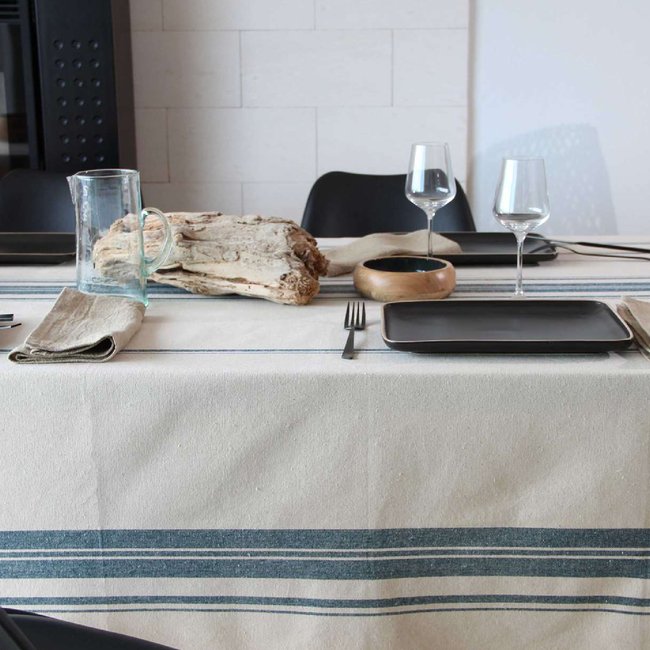 Nappe Rustique Chic Coton Lavé  Carré Prunelle bleu marine <span itemprop=