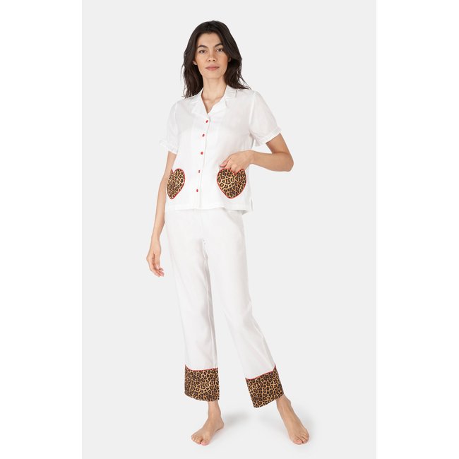 Pyjama en satin de coton, Léopard blanc <span itemprop=