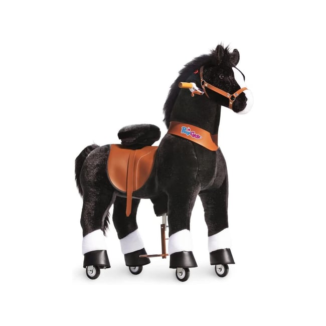 Ponycycle Cheval noir avec sabot blanc, frein et son à monter Age 7 ans + - PONYCYCLE
