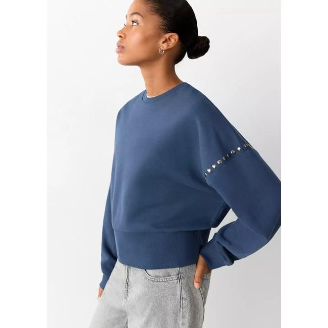 Sweat coton détail clous bleu <span itemprop=