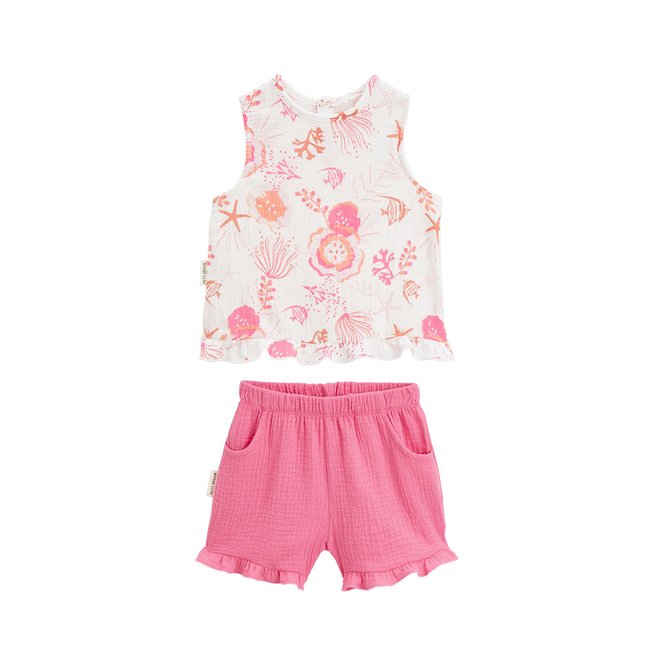 Ensemble enfant t-shirt et short en gaze de coton Bahamas rose <span itemprop=