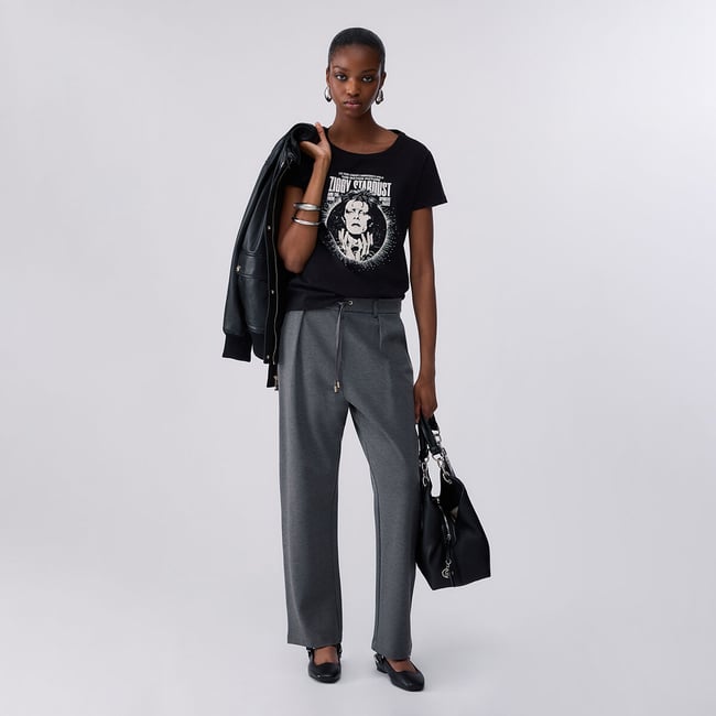 Pantalon à cordon de serrage gris <span itemprop=