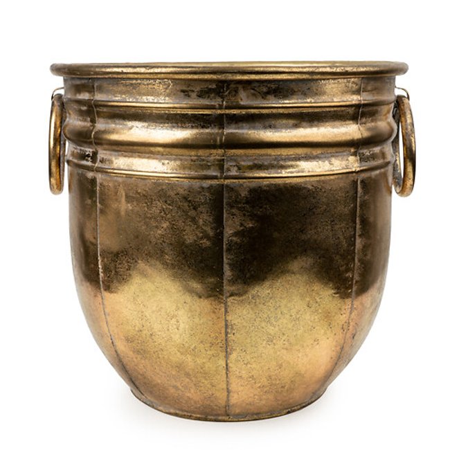 23.5cm Small Metal Planter in Antique Gold Finish, gold-coloured, SO'HOME