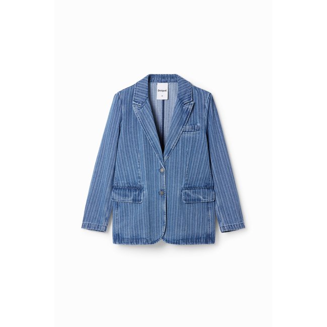 Blazer denim à rayures bleu clair <span itemprop=
