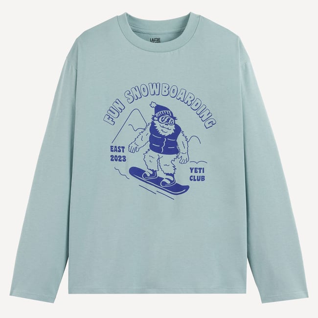 T-shirt manches longues, imprimé Yeti bleu <span itemprop=